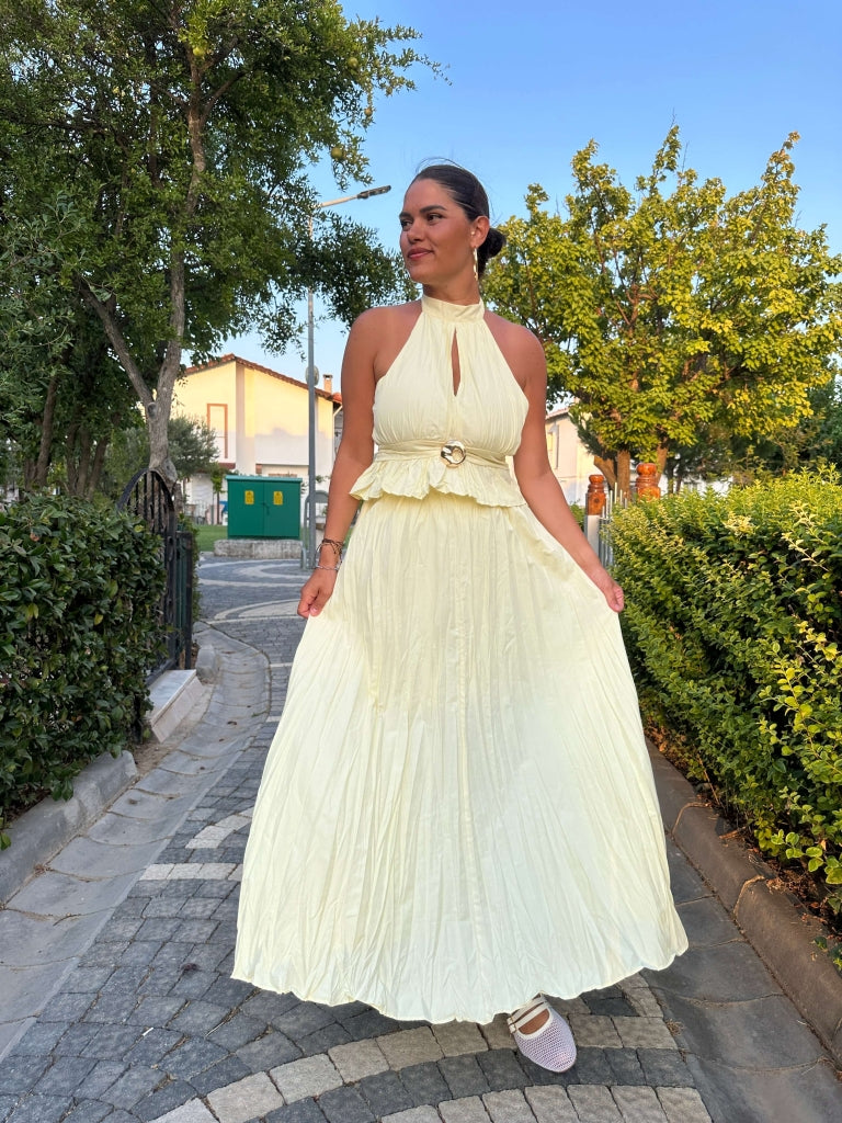 Sarı Halter Yaka Gold Detaylı Takım