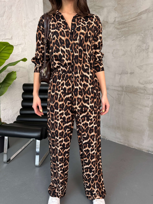 Leopar Gömlek Pantolon Takım