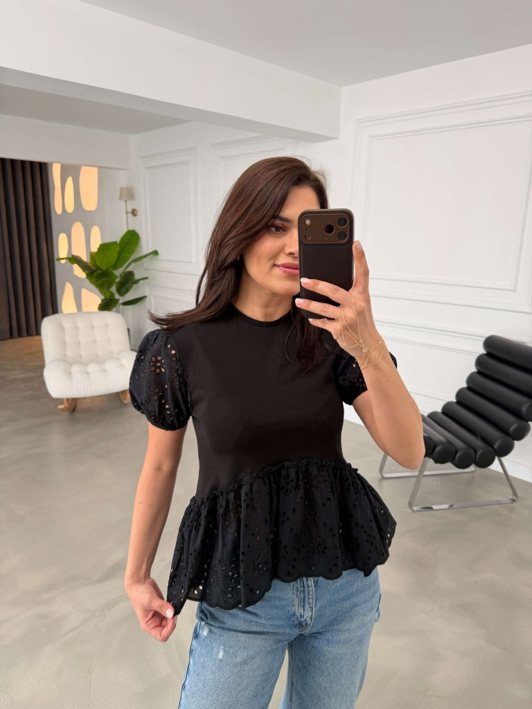 Siyah Karpuz Kol Fistolu Tshirt EY3263-Siyah