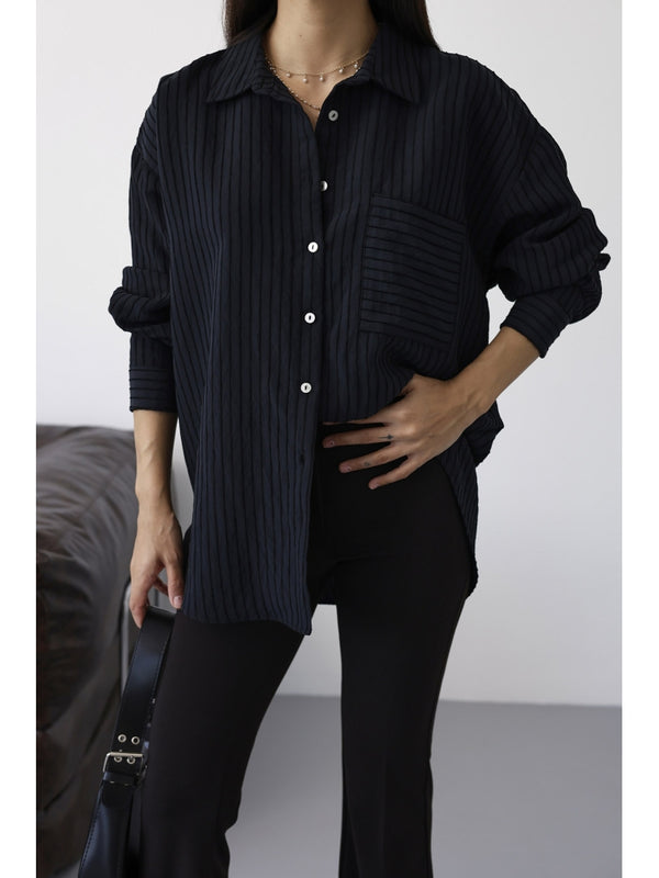 Siyah Fitilli Oversize Gömlek 5000-Siyah