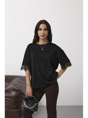 Siyah Sırtı Dantelli Tshirt 1073-Siyah