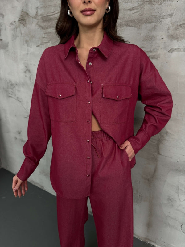 Bordo İnce Denim Takım 60416-BORDO