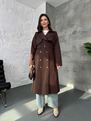 Kahverengi  Kolları Ekose Katlı Trenç 0521-KAHVE