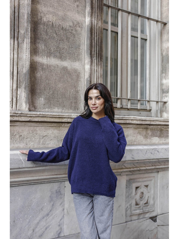 Lacivert  Bisiklet Yaka Yumoş Kazak 2373-Lacivert