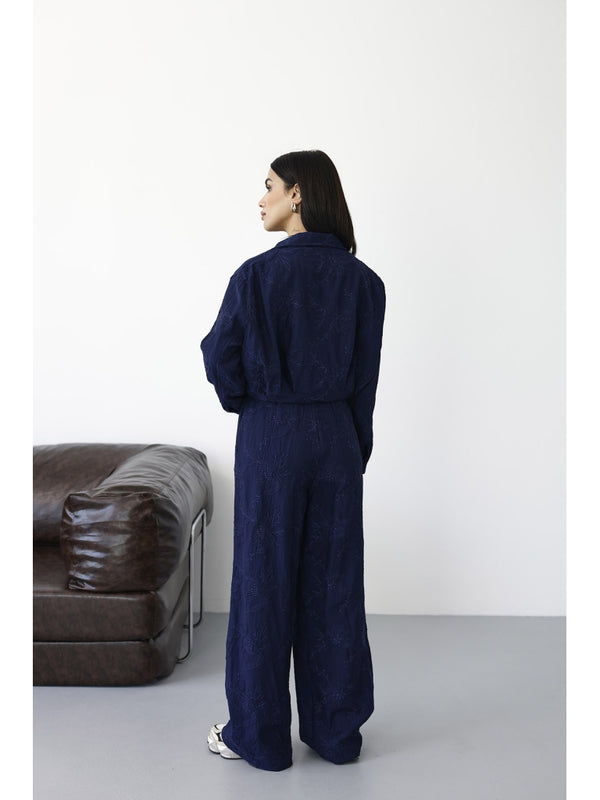 Lacivert Nakışlı Bomber Ceket Pantolon Takım 1104-Lacivert