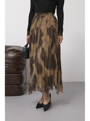 Kahve Şal Desen Asimetrik Etek 251102-Kahve