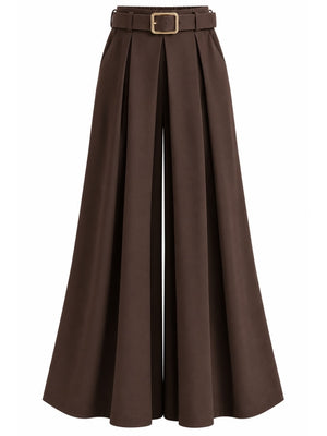 Kahverengi Gold Kemerli Etek Pantolon M-51502-Kahverengi