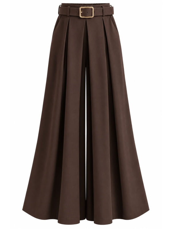 Kahverengi Gold Kemerli Etek Pantolon M-51502-Kahverengi