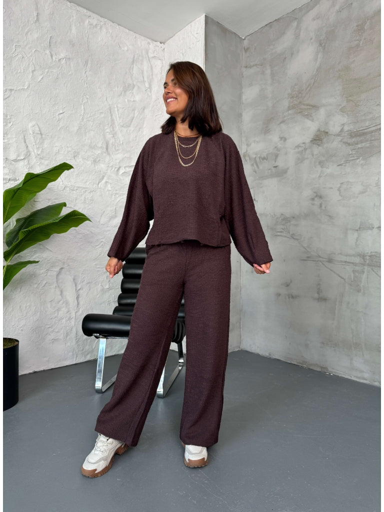 Kahve Dokulu Sweat Pantolon Takım