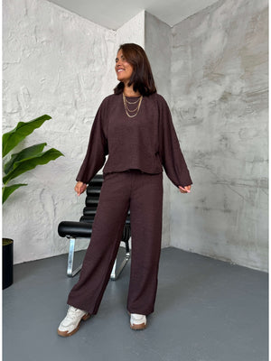 Kahve Dokulu Sweat Pantolon Takım