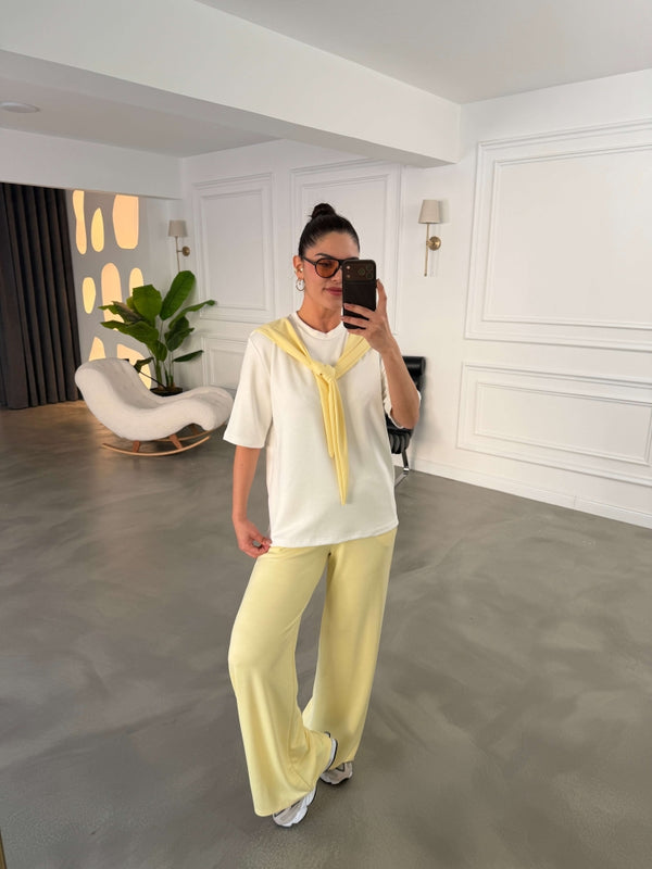 Sarı Fular Detaylı Pantolon Takım 4116-Sarı