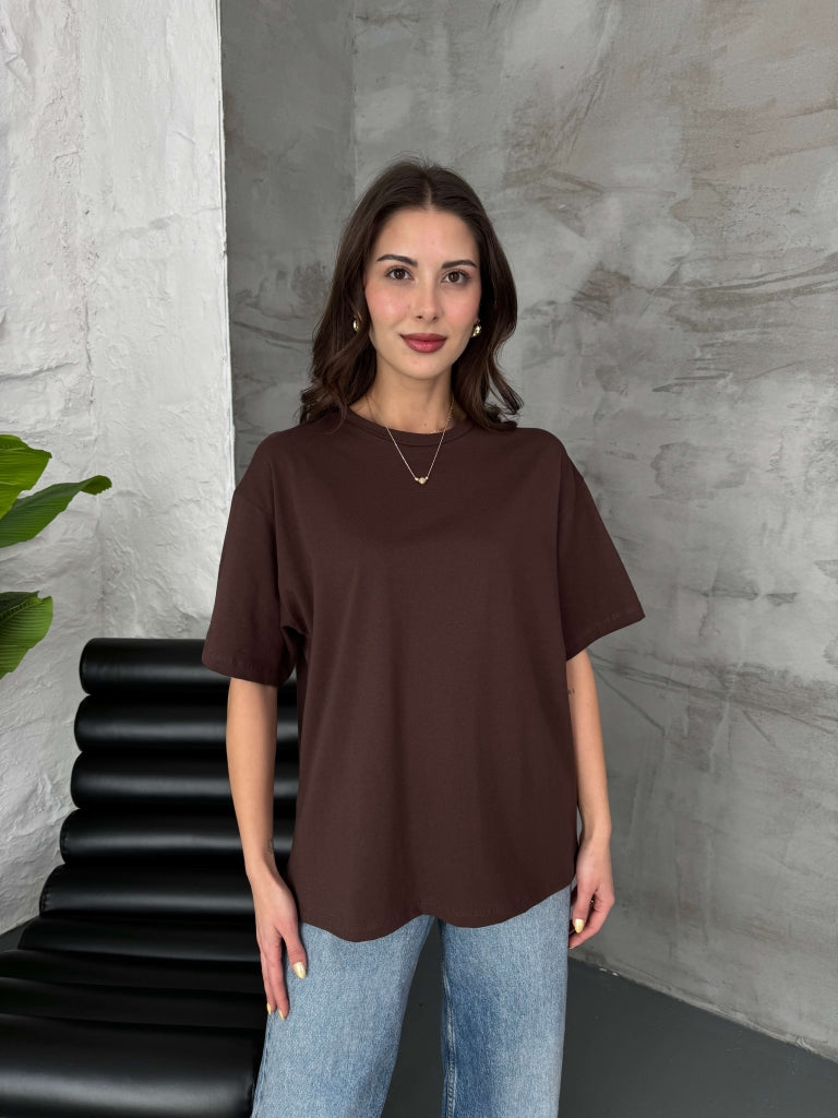 Kahve Oversize Basic Tshirt