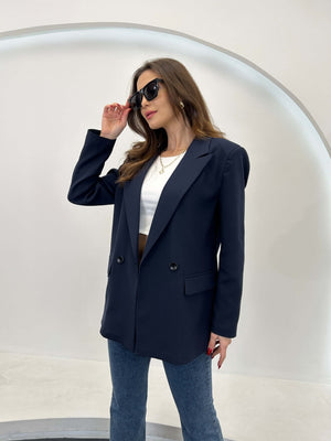 Lacivert Çift Düğmeli Blazer Ceket