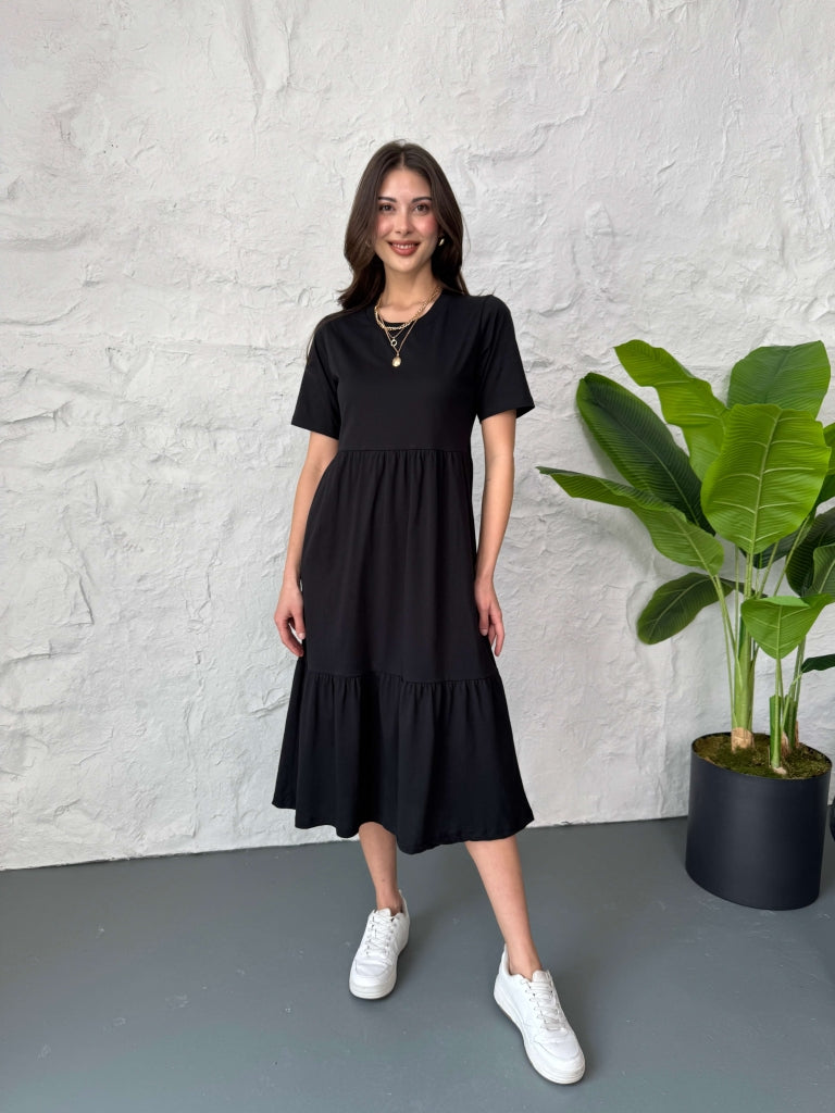Siyah Basic Midi Elbise