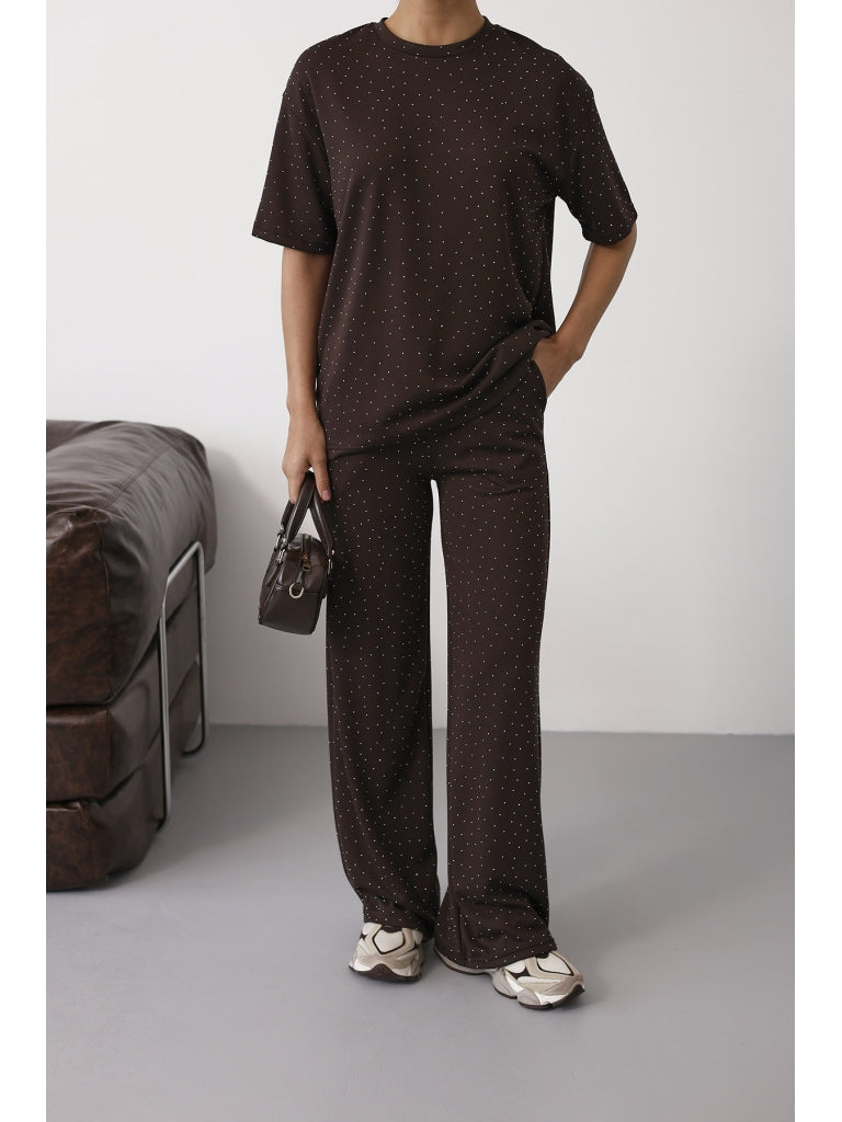 Kahverengi Taş Baskılı Takım 4250-Kahverengi