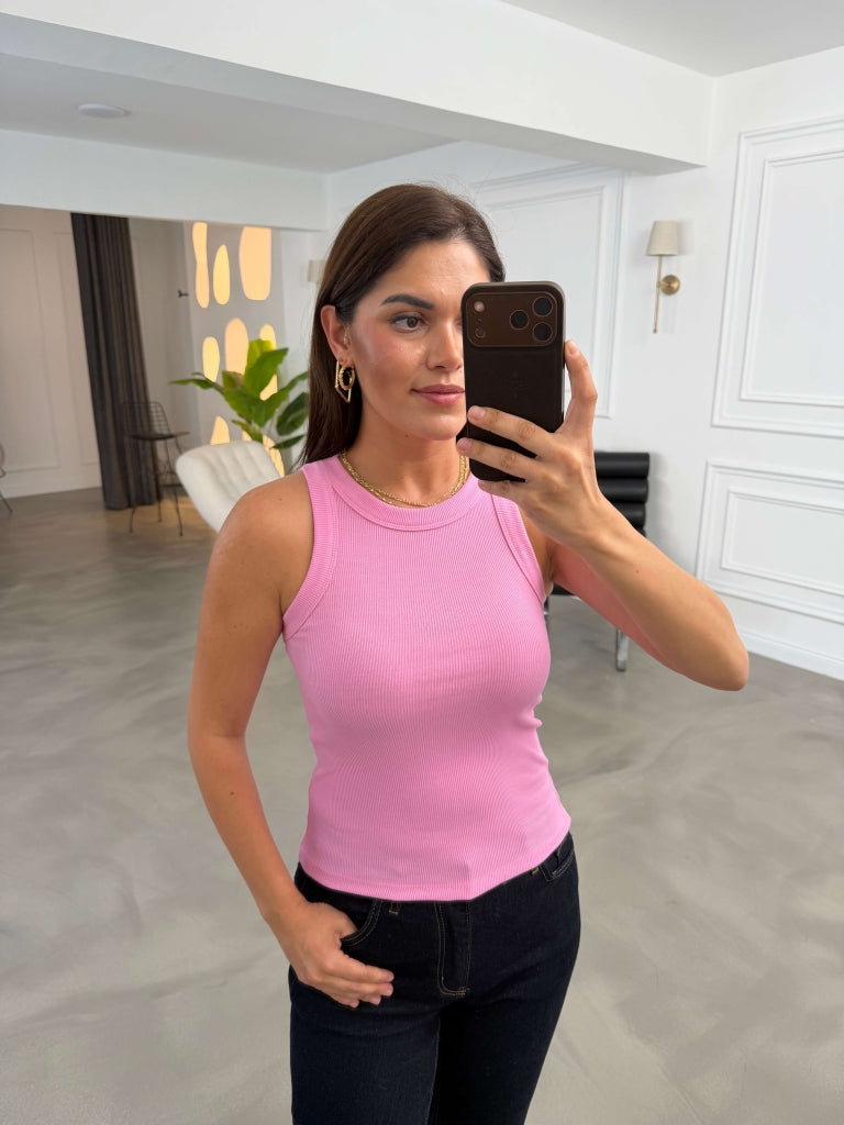 Pembe Halter Yaka Fitilli Body 23067-Pembe