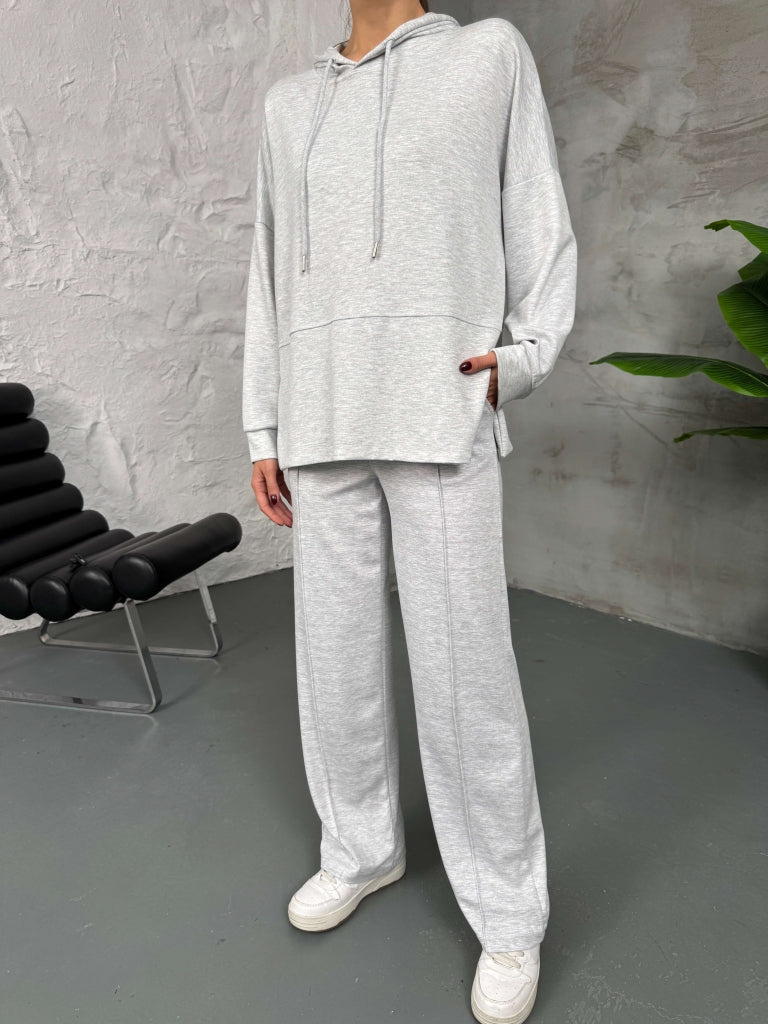 Gri Modal Yan Yırtmaçlı Sweat Takım