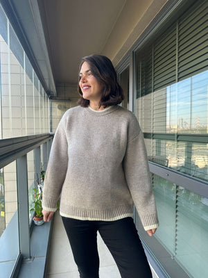 Vizon Çizgi Detaylı Oversize Kazak