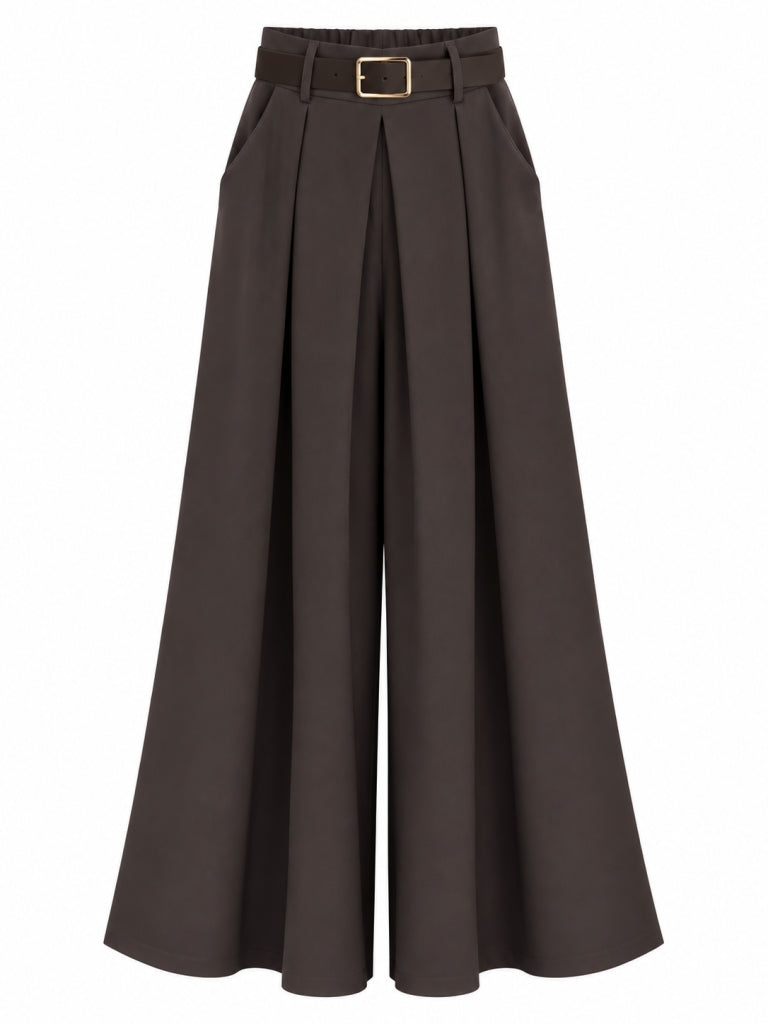 Kahverengi Gold Kemerli Etek Pantolon 51502-Kahverengi