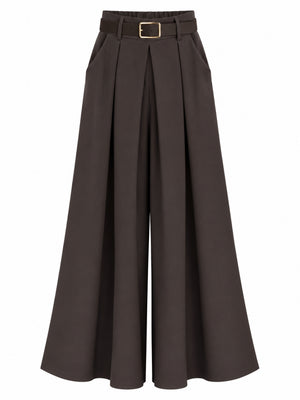 Kahverengi Gold Kemerli Etek Pantolon 51502-Kahverengi