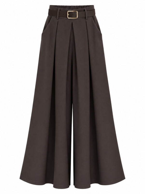 Kahverengi Gold Kemerli Etek Pantolon 51502-Kahverengi