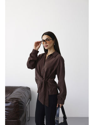 Kahverengi Yan Bağlamalı Tencel Gömlek 0897-Kahverengi