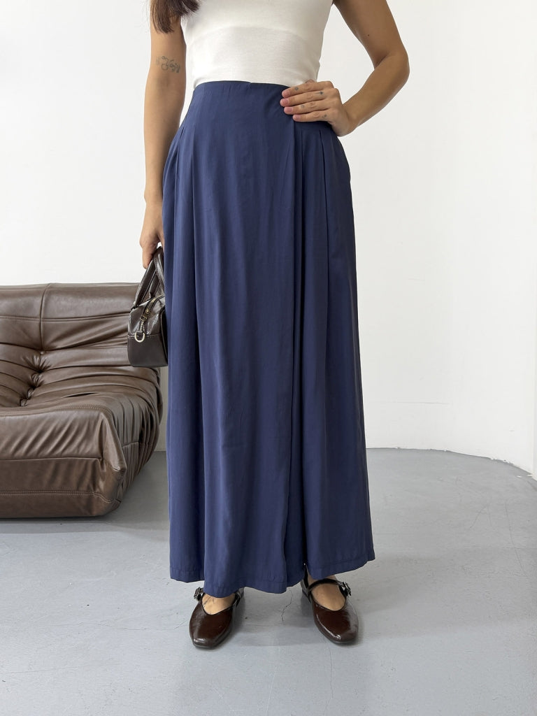 Lacivert Beli Pilili Tencel Pantolon 51204-Lacivert