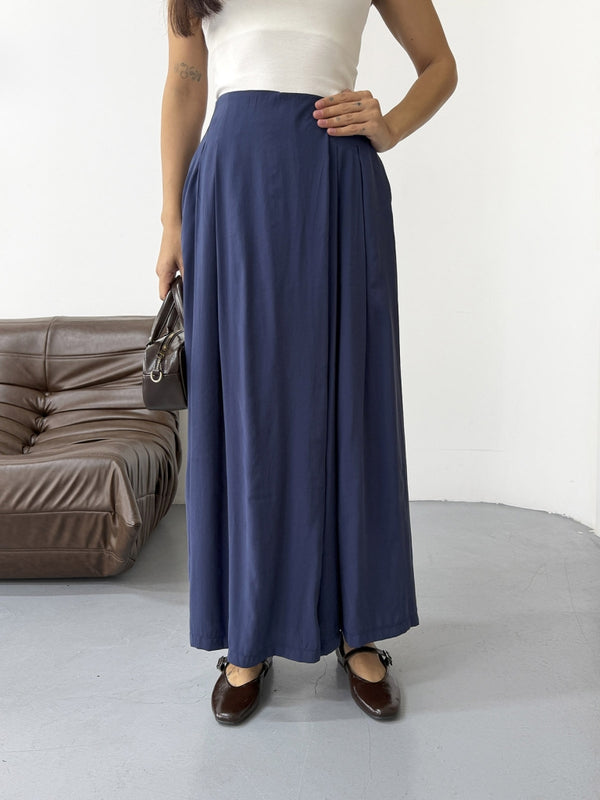 Lacivert Beli Pilili Tencel Pantolon 51204-Lacivert