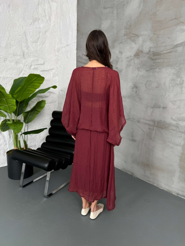 Bordo Kolyeli İkili Premium Takım
