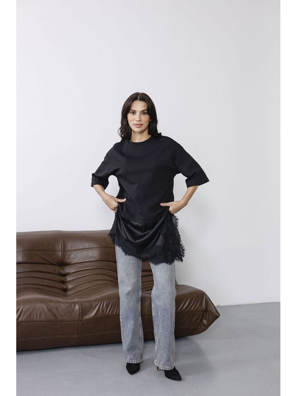 Siyah Dantelli Bluz 0771-Siyah