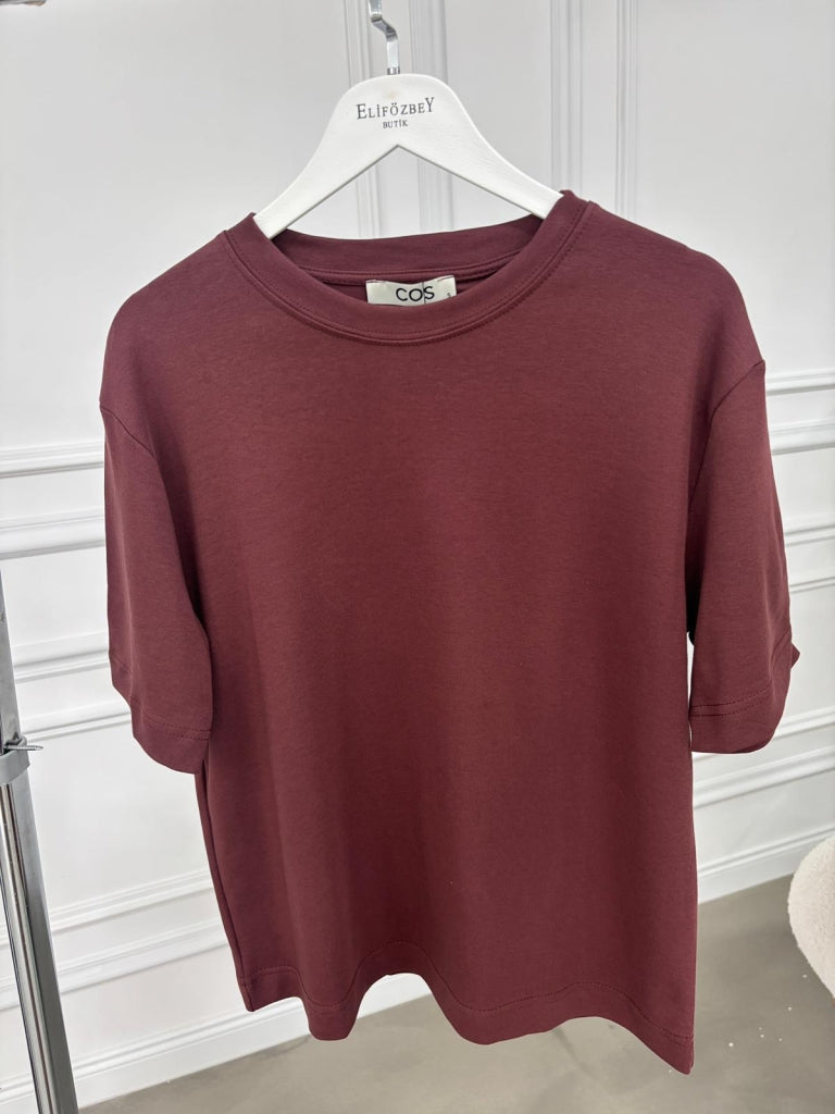 Açık Kahverengi Bisiklet Yaka Basıc Tshirt 6597-Açık Kahverengi