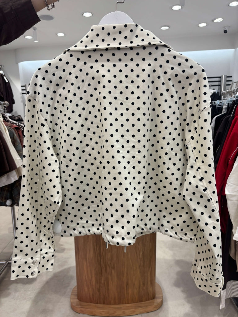 Krem Puantiyeli Bomber Ceket 1381-Krem