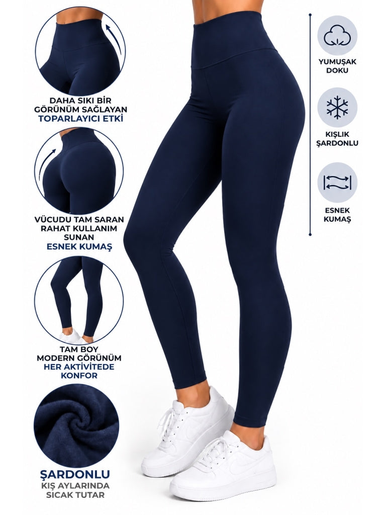 Lacivert Şardonlu Basic Tayt 052-Lacivert