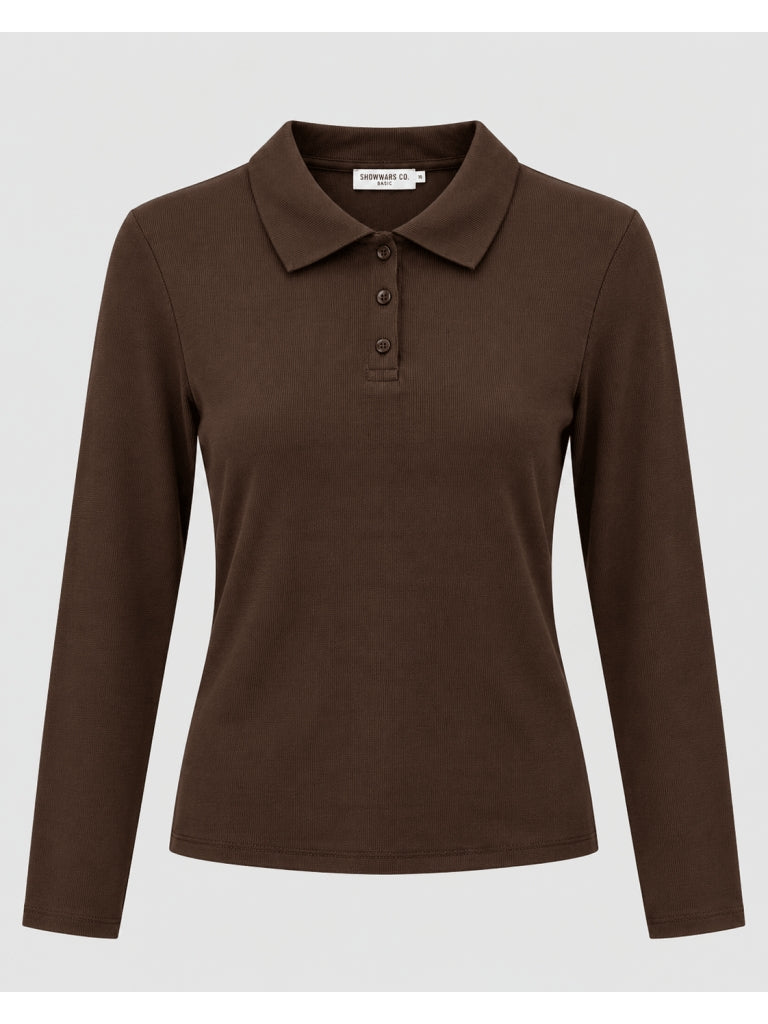 Kahve Polo Düğmeli Yaka Body M-4408-Kahve