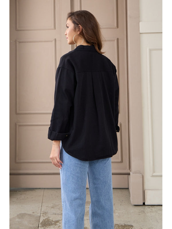 Siyah Çıtçıtlı Gabardin Gömlek