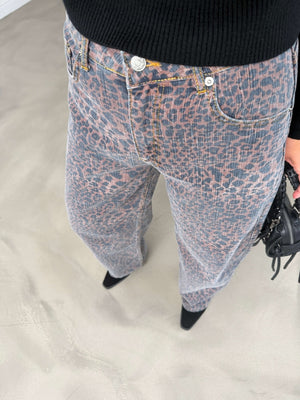 Leopar Desen Denim Pantolon 9205-Leopar