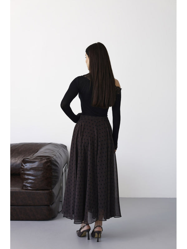 Kahverengi Puantiyeli Şifon Etek 0613-Kahverengii