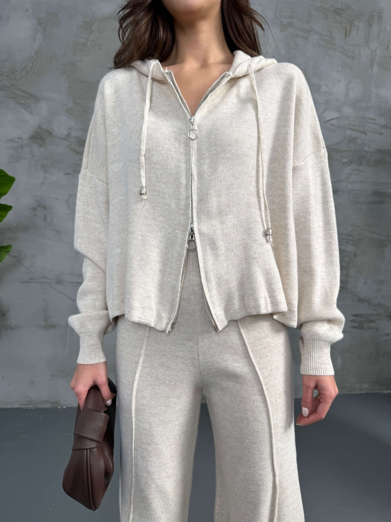 Taş Kapşanlu Çift Fermuarlı Takım 0091-TAŞ