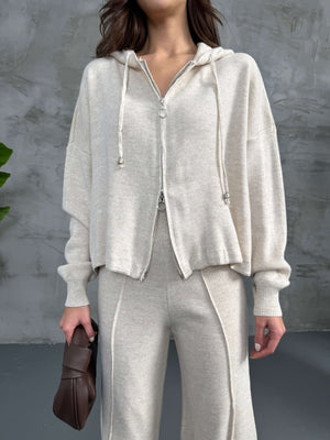 Taş Kapşanlu Çift Fermuarlı Takım 0091-TAŞ