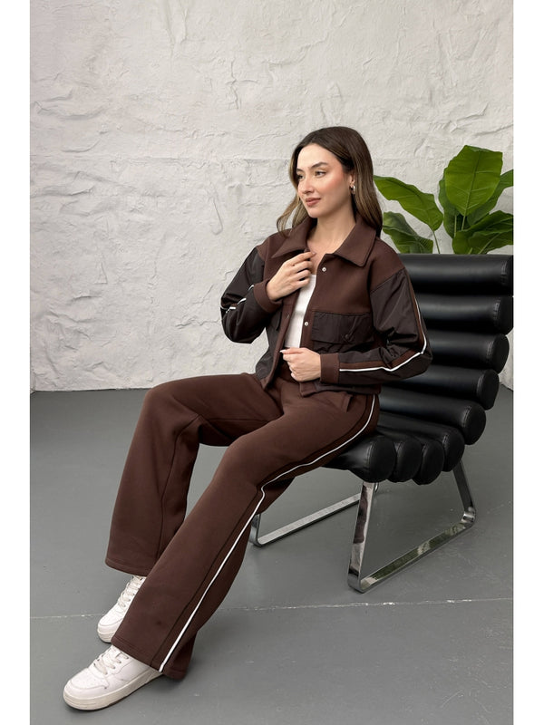 Kahverengi Paraşüt Cepli Şardonlu Takım 1912-Kahverengi