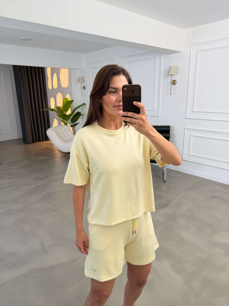 Sarı Orj Marka Şortlu Modal Takım 1024-Sarı