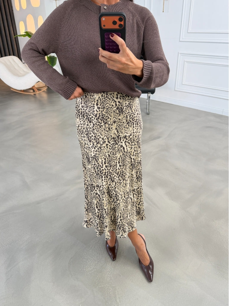 Leopar Desenli Midi Saten Etek 9075-Leopar