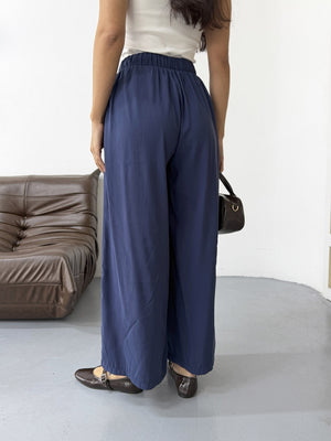 Lacivert Beli Pilili Tencel Pantolon 51204-Lacivert