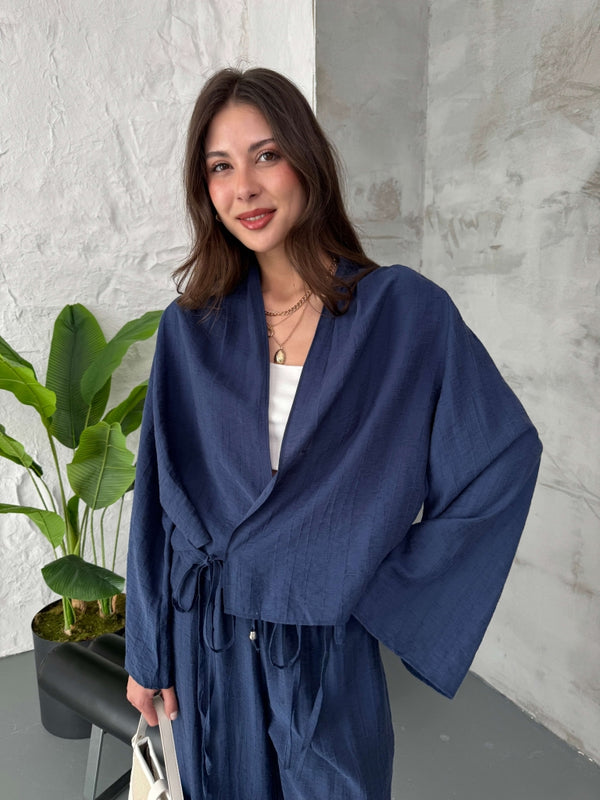 Lacivert Dokulu Kimono