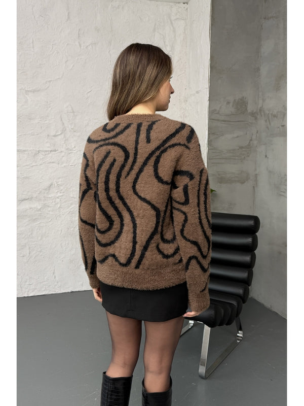 Kahverengi Zebra Desen Yumoş Kazak EY2828-Kahverengi