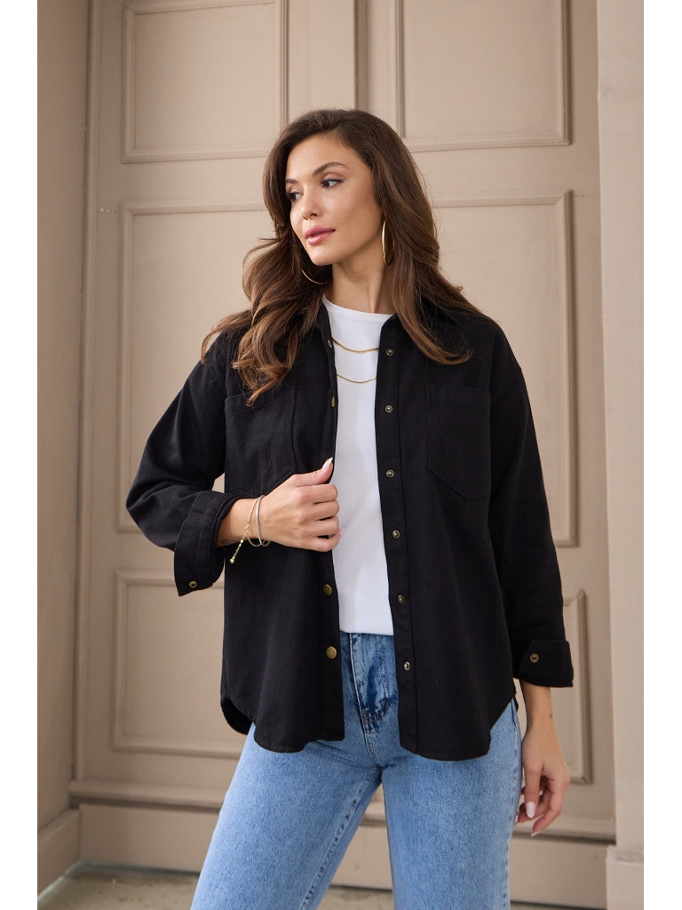 Siyah Çıtçıtlı Gabardin Gömlek