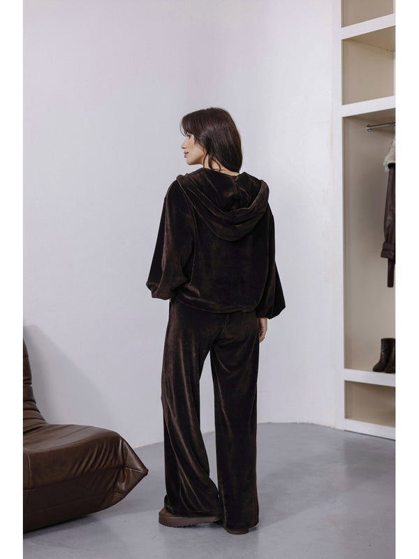 Kahverengi Üç Parça Kadife Takım 0097-Kahverengi