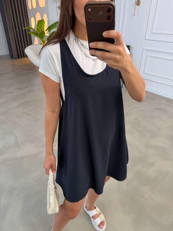 Lacivert Tshirt Detaylı Kısa Elbise Takım 4153-Lacivert