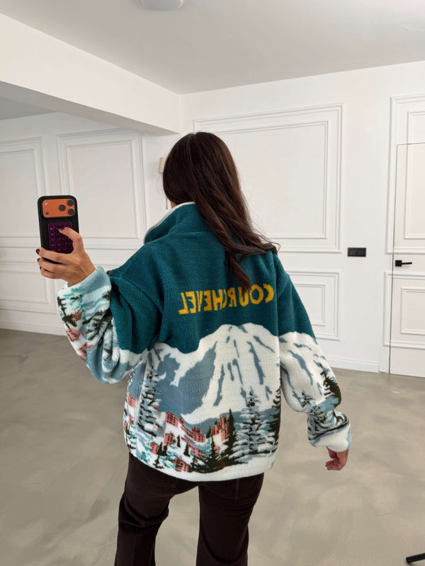 Yeşil Ön Fermuarlı Peluş Sweat 22889-Yeşil