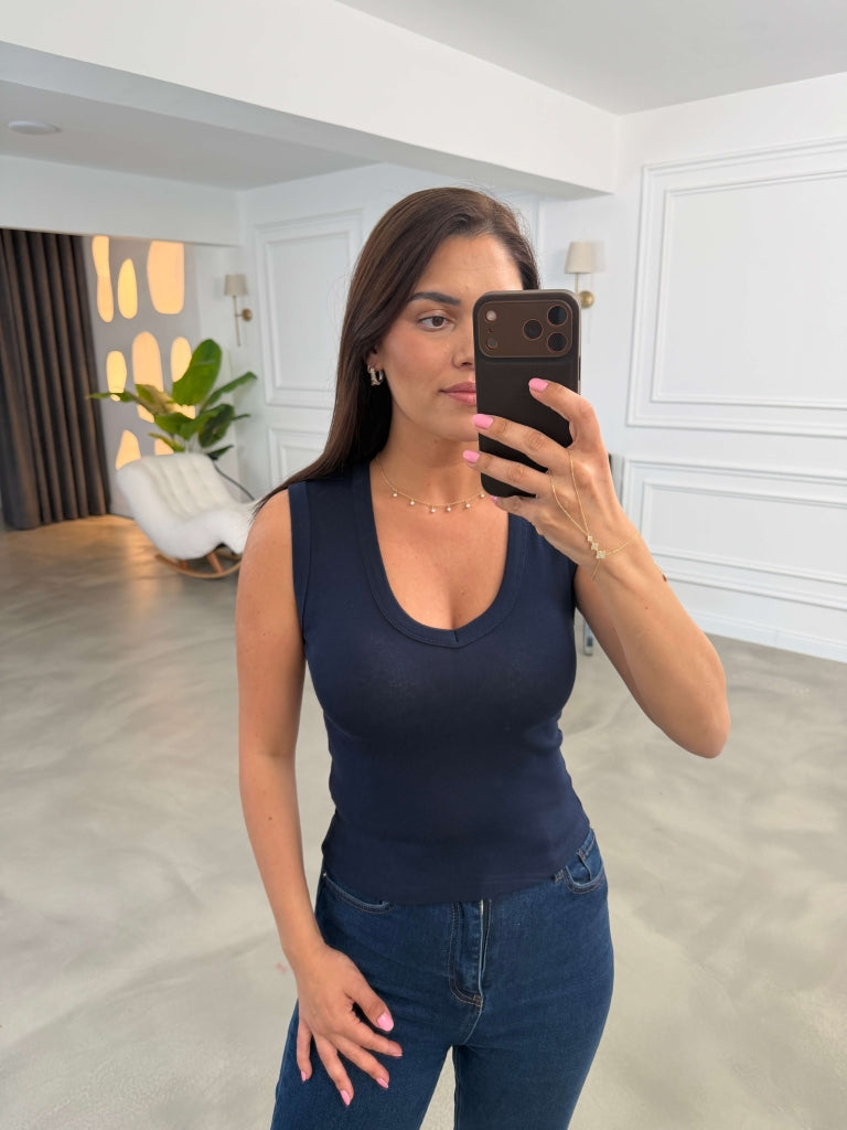Lacivert Kalın Askı V Yaka Body 24172-Lacivert